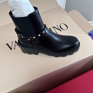 Valentino Women's Black Ankle Boots with Studded Strap